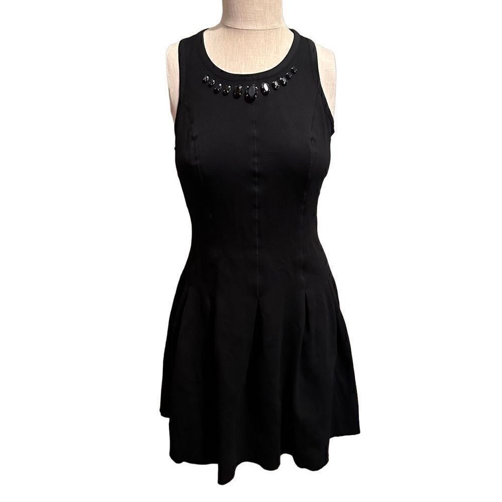 Juicy Couture Black Cotton Stretch Fit and Flare Mini Dress Jewel Neckline Sz S